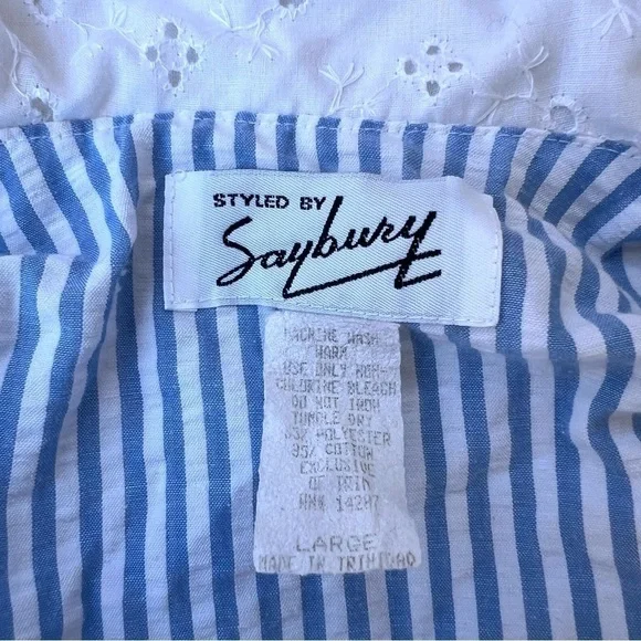 Vintage Saybury Blue Striped Nightgown Women's Size Large - Picture 8 of 8